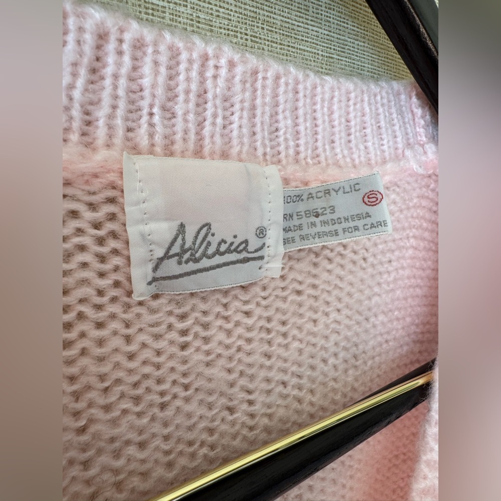 Vintage Alicia Y2K light pink cable knit sweater vest sleeveless large - Picture 4 of 5